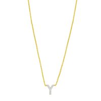 14K Yellow Gold Mini Diamond Y Initial Pendant Necklace