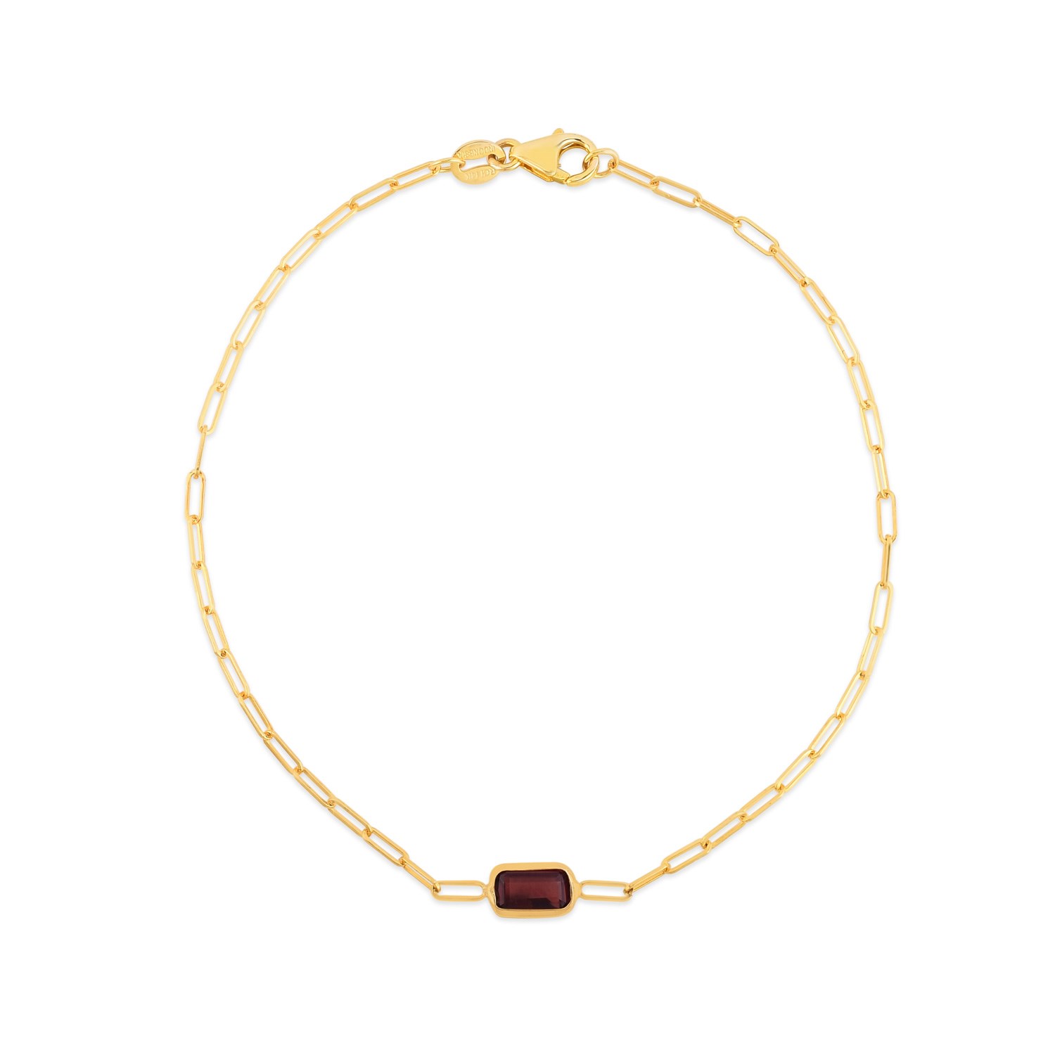 14K Yellow Gold Garnet Paperclip Bracelet (1.50 mm) - Image 2