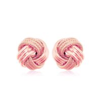 14k Rose Gold Love Knot with Ridge Texture Earrings