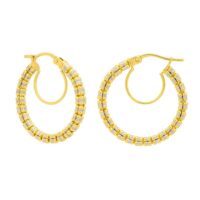 14K Two Tone Gold Iced Round Hoop Earrings