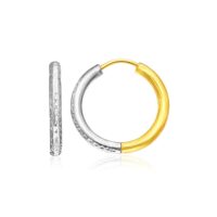 14k Two-Tone Gold Hoop Earrings with Textured Style(2.5x15mm)
