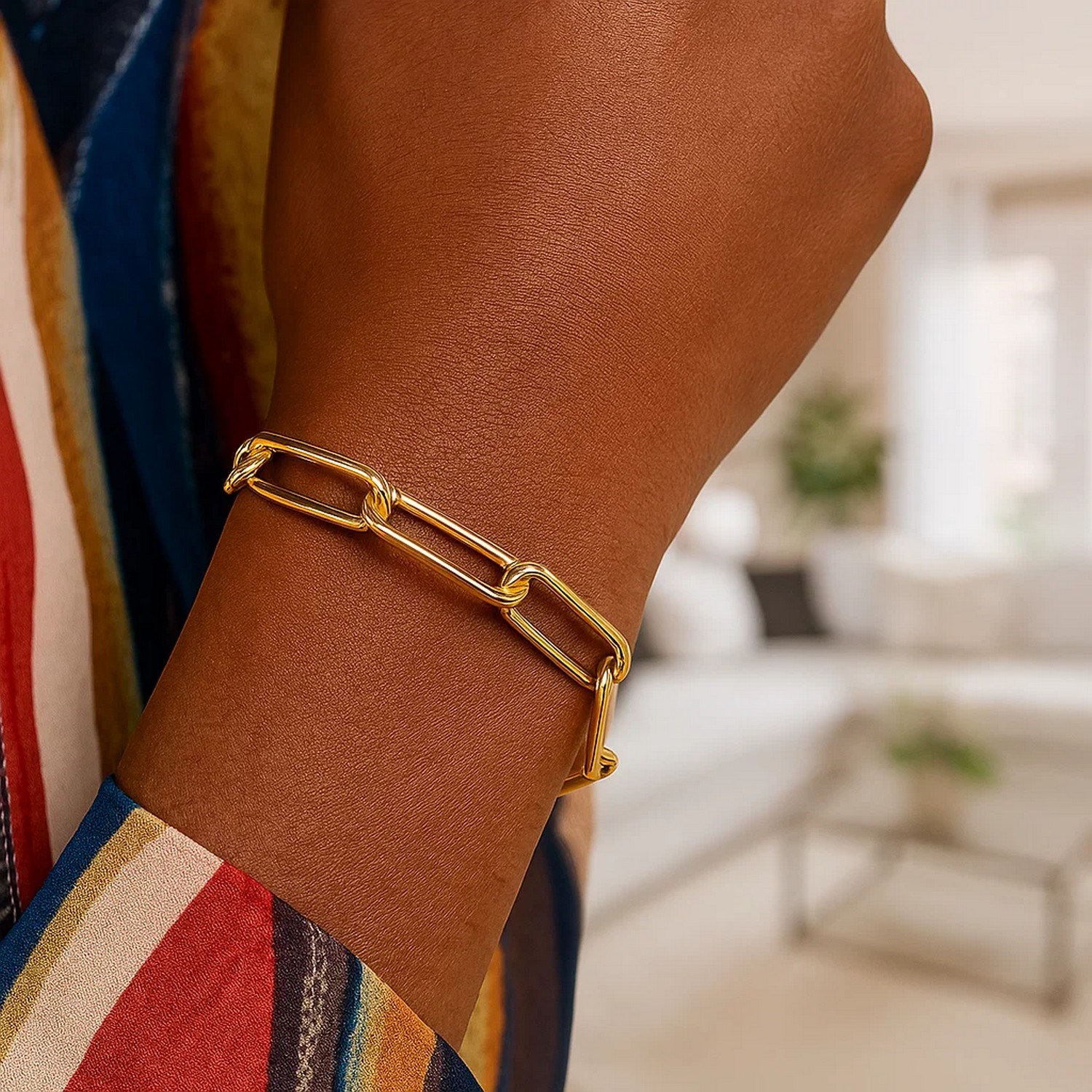 14k Yellow Gold Lite Round Wire Paperclip Bracelet (8.50 mm) - Image 4