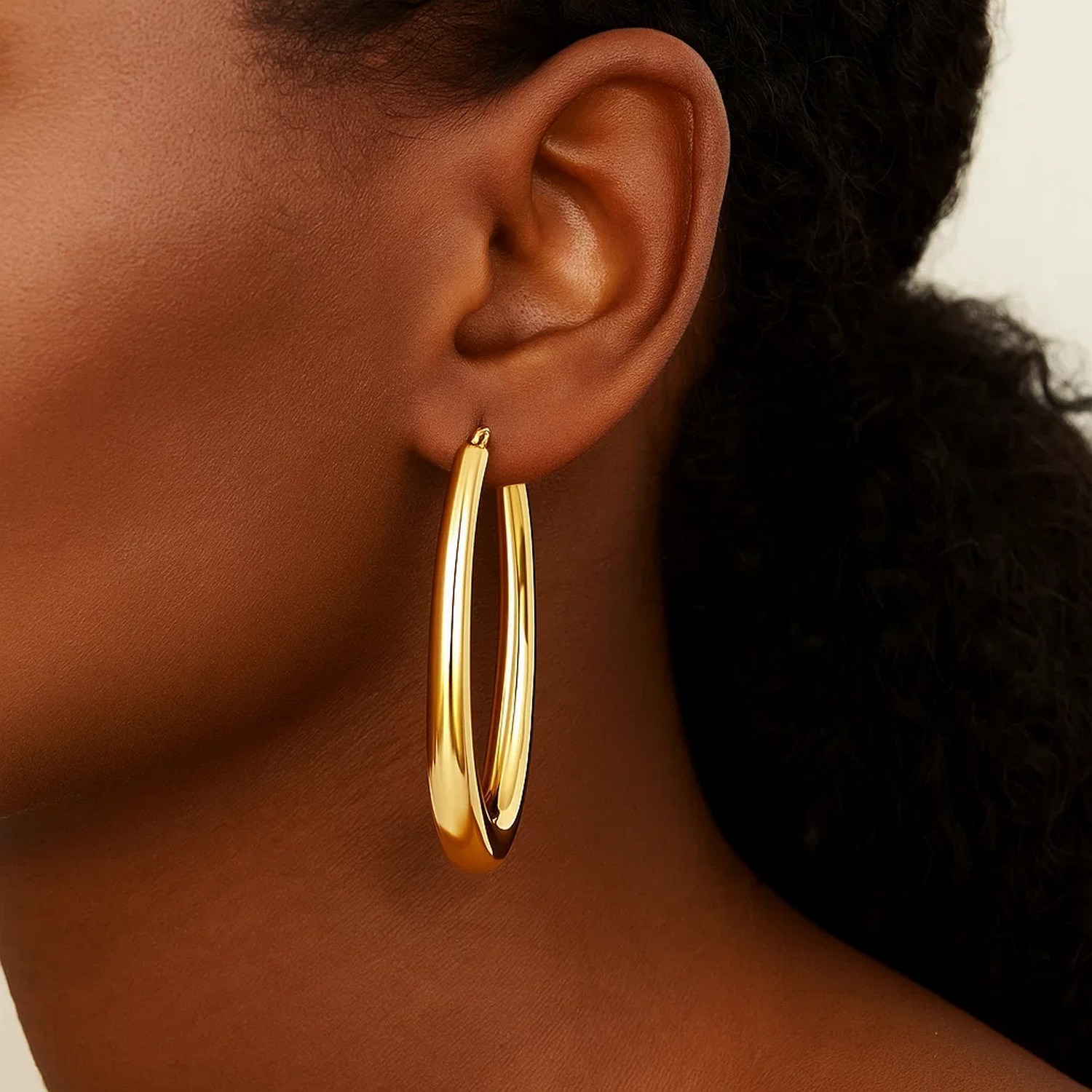 14k Yellow Gold Elongated Oval Hoops - Image 5