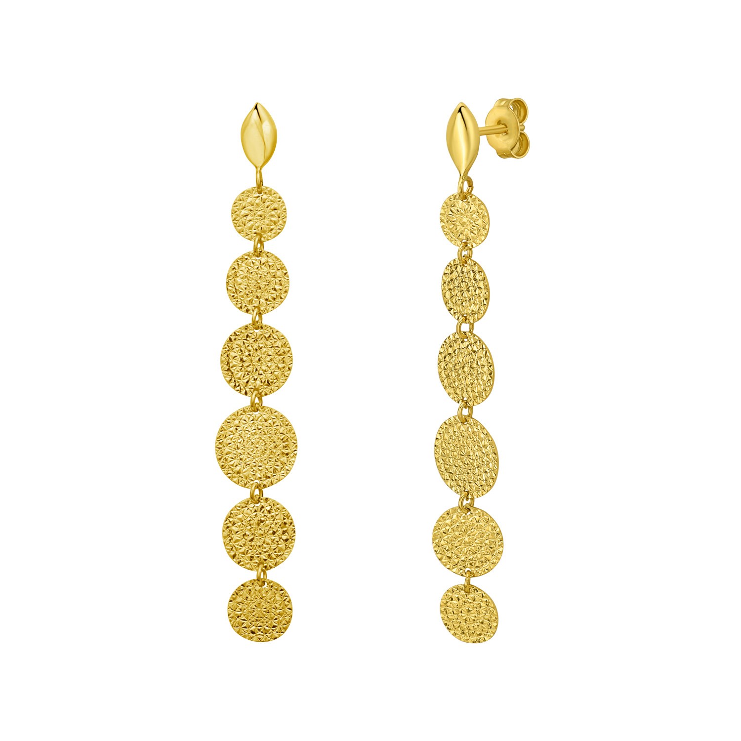 14K Yellow Gold Hammered Pebble Earrings