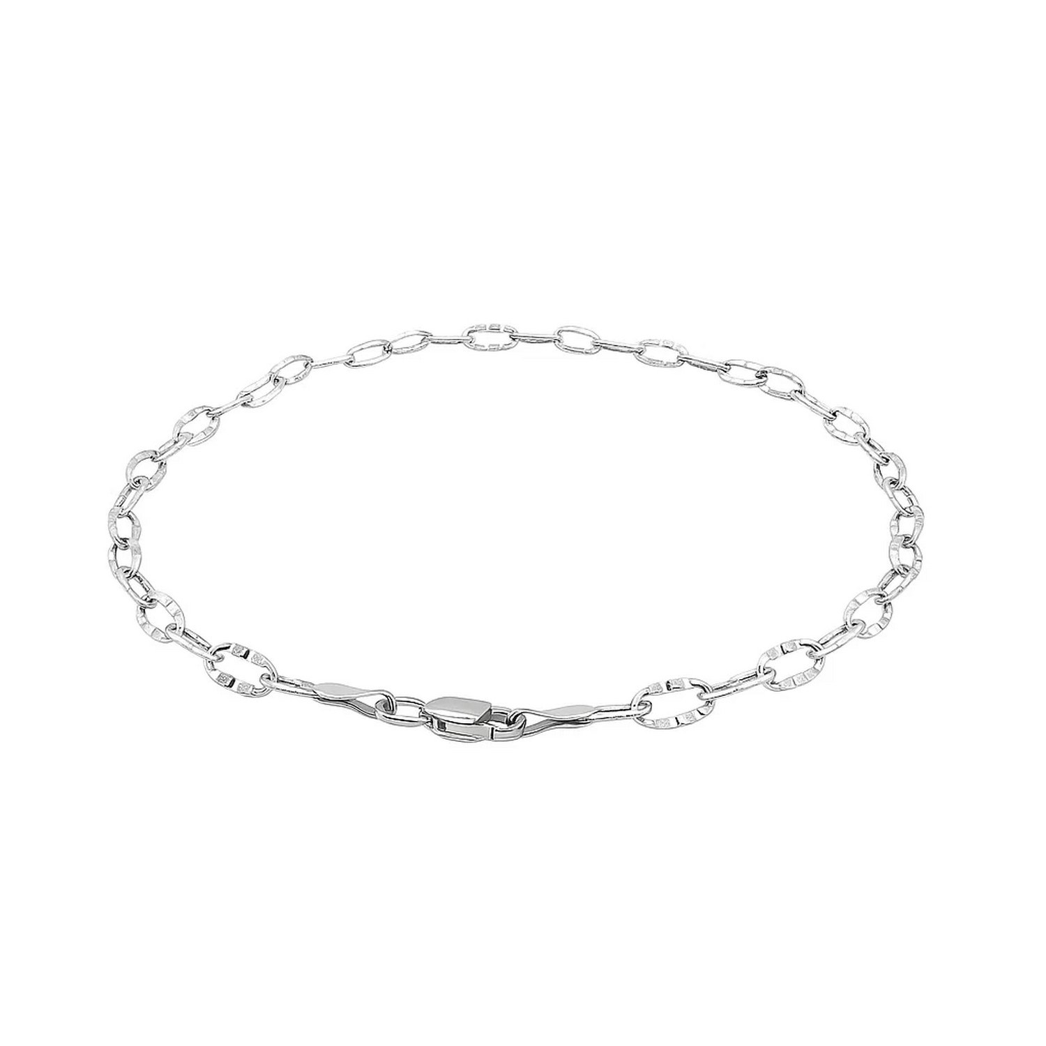 14k White Gold Anklet with Fancy Hammered Oval Links - Image 2
