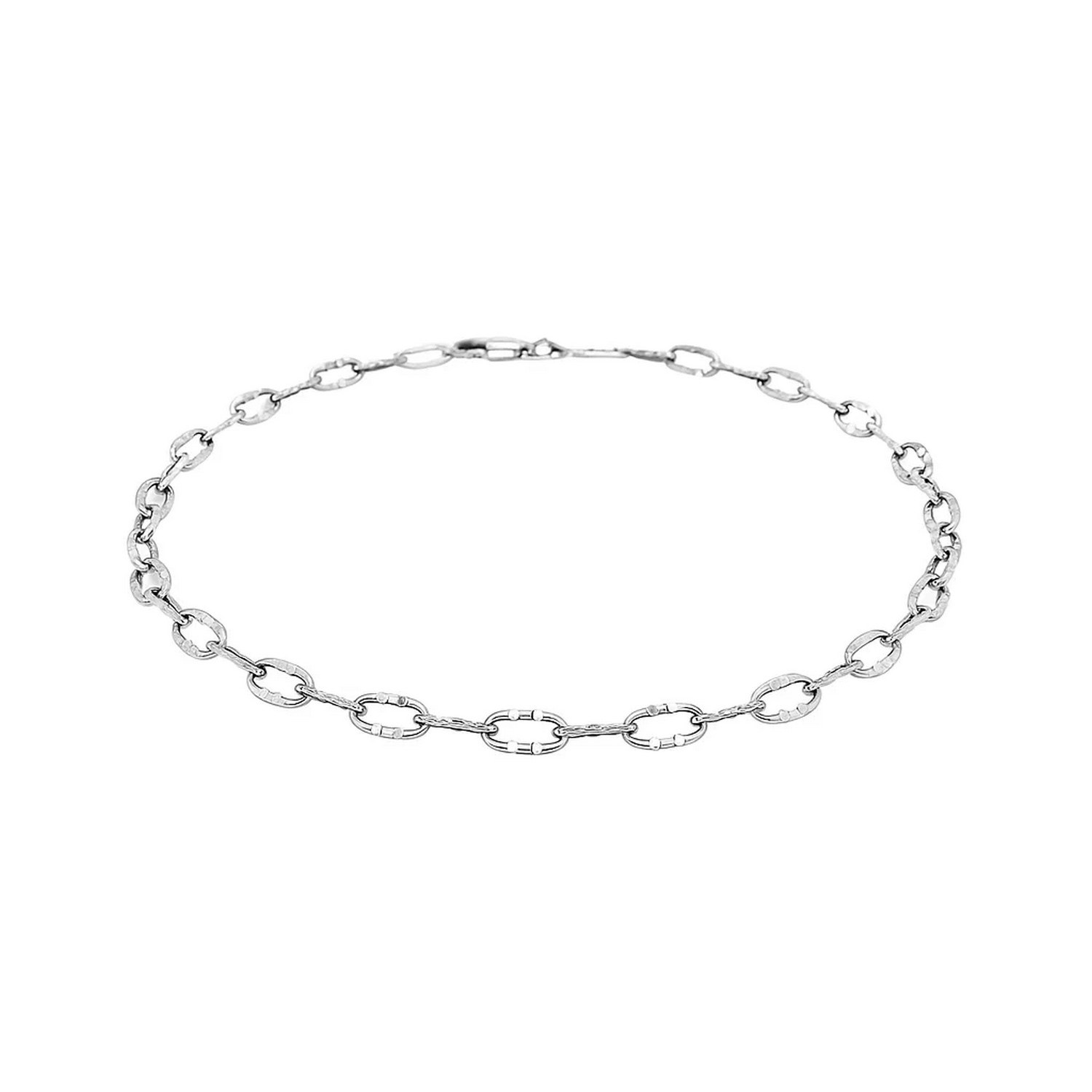 14k White Gold Anklet with Fancy Hammered Oval Links - Image 3