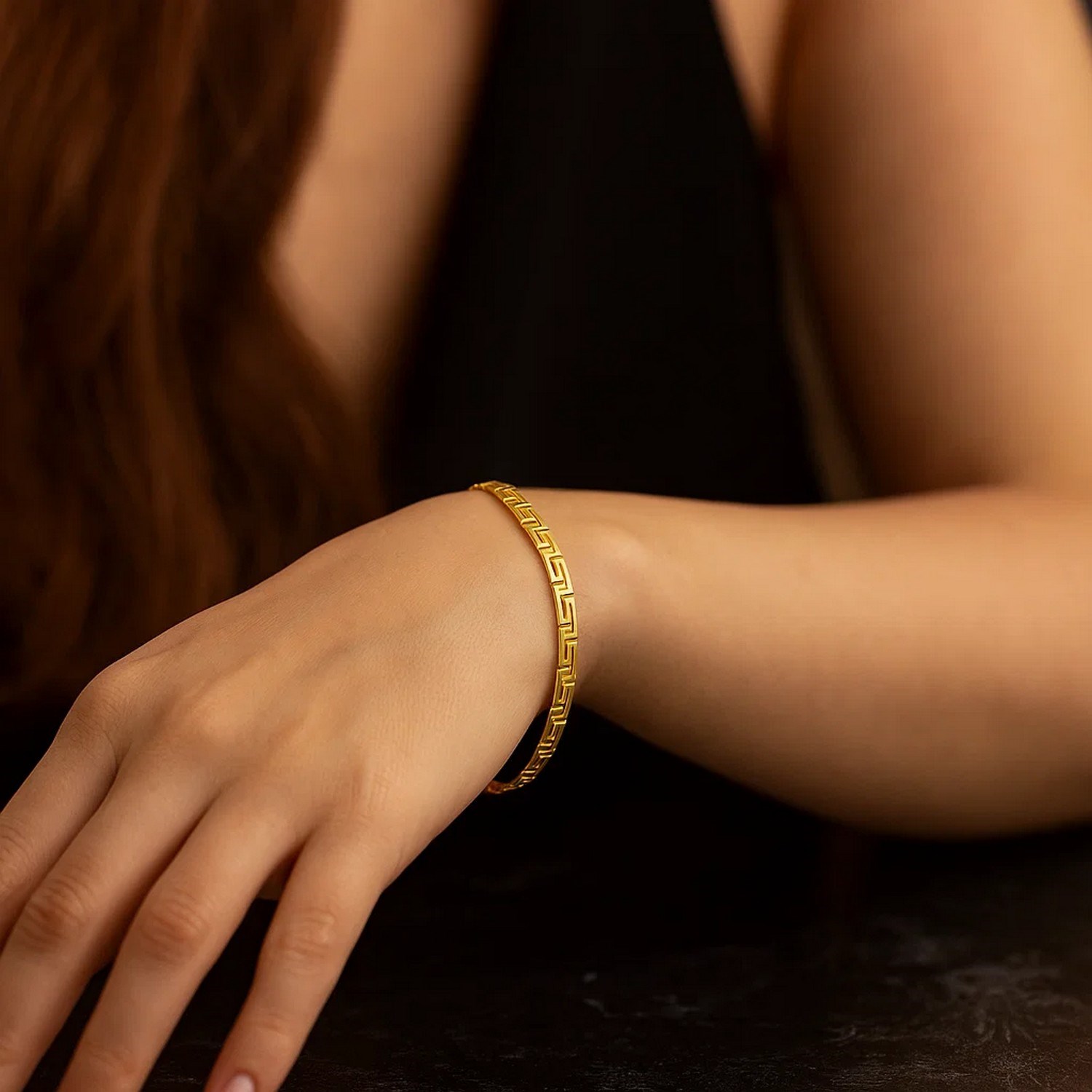 14k Yellow Gold Greek Fret Design Fancy Bracelet (3.30 mm) - Image 5