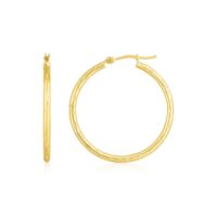 14K Yellow Gold Diamond Cut Hoop Earrings(2x30mm)