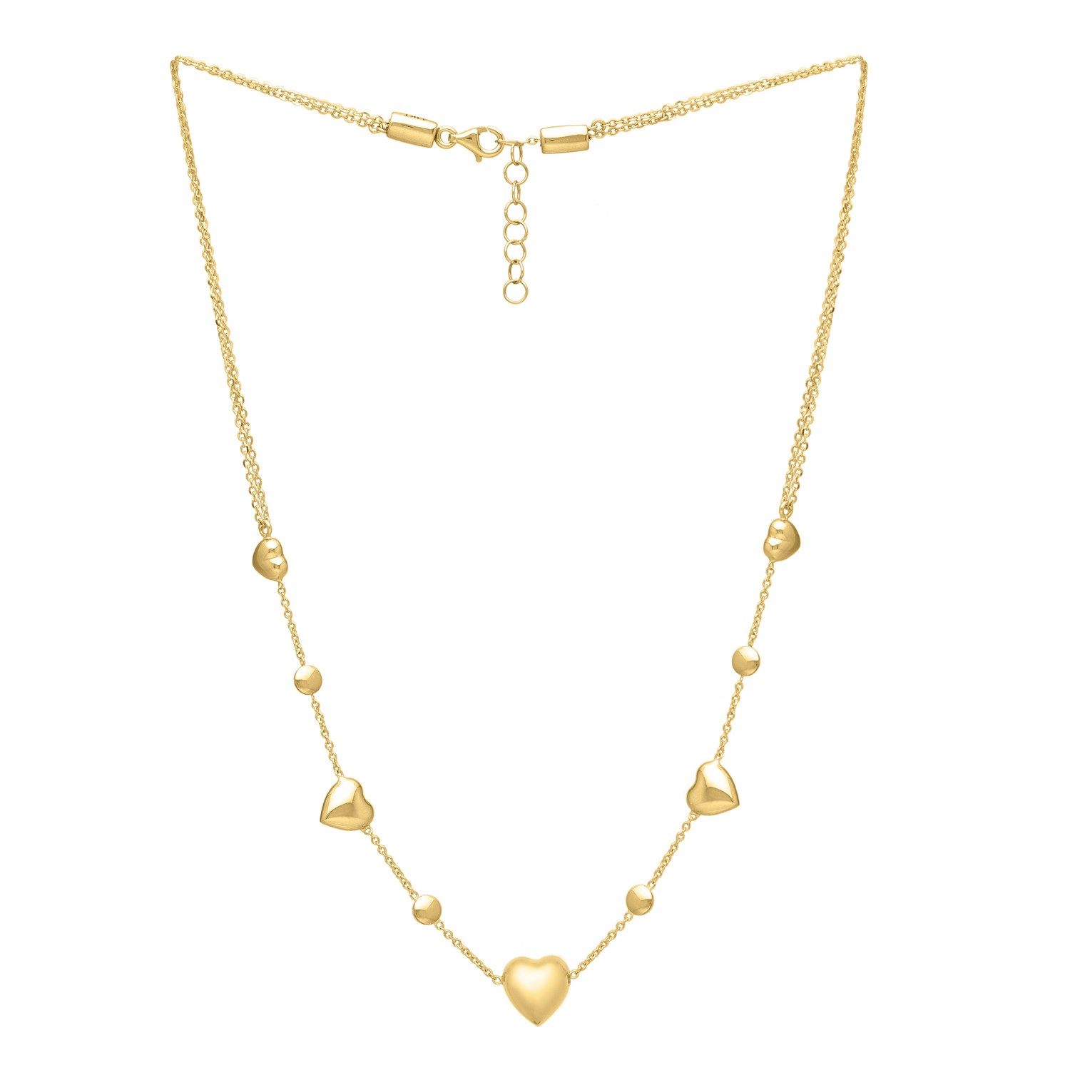 14k Yellow Gold Puff Heart Adjustable Necklace - Image 3