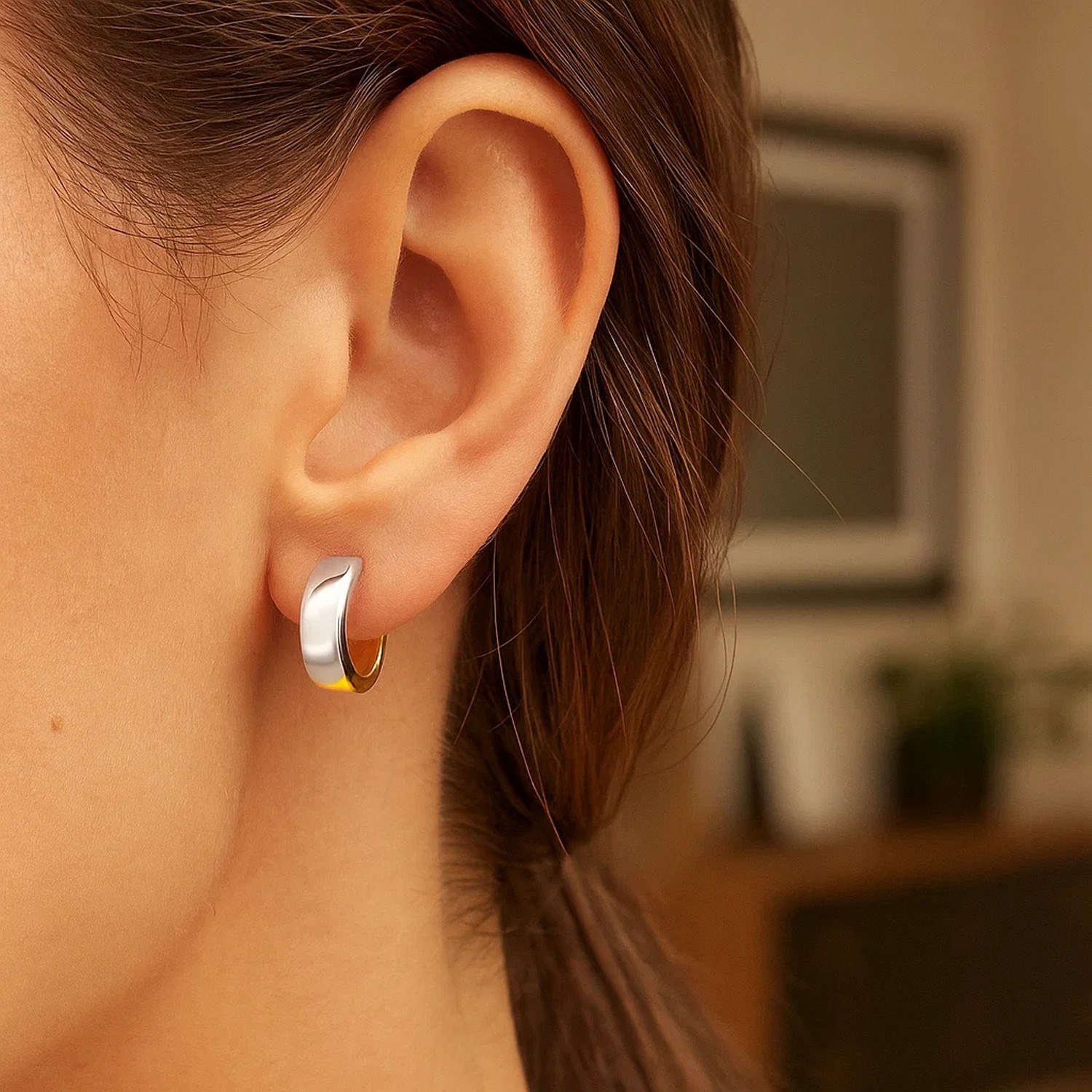 14k Two-Tone Gold Snuggable Style Earrings - Image 4