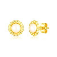 14k Yellow Gold Flower Stud Earrings with Pearls