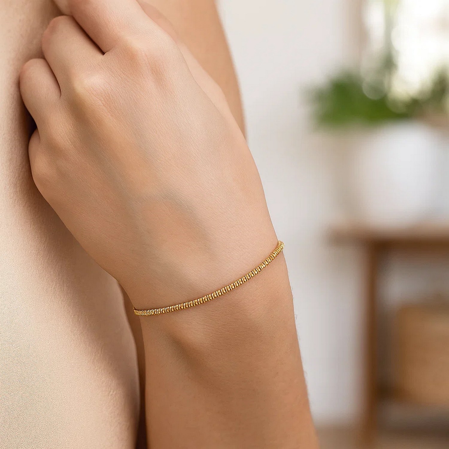 14K Yellow Gold Sparkle Spring Chain Bracelet (2.70 mm) - Image 2