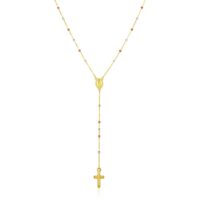 14k Tri Color Gold Lariat Rosary Necklace