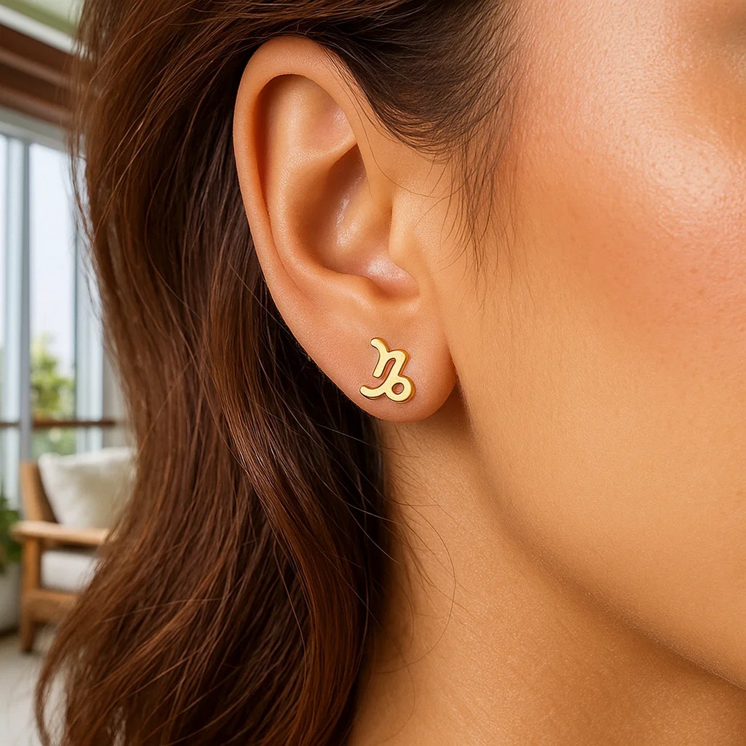 14k Yellow Gold Capricorn Stud Earrings - Image 2