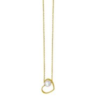 Open Heart and Pearl Necklace in 14K Yellow Gold