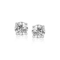 Sterling Silver Stud Earrings with White Hue Faceted Cubic Zirconia(7mm)