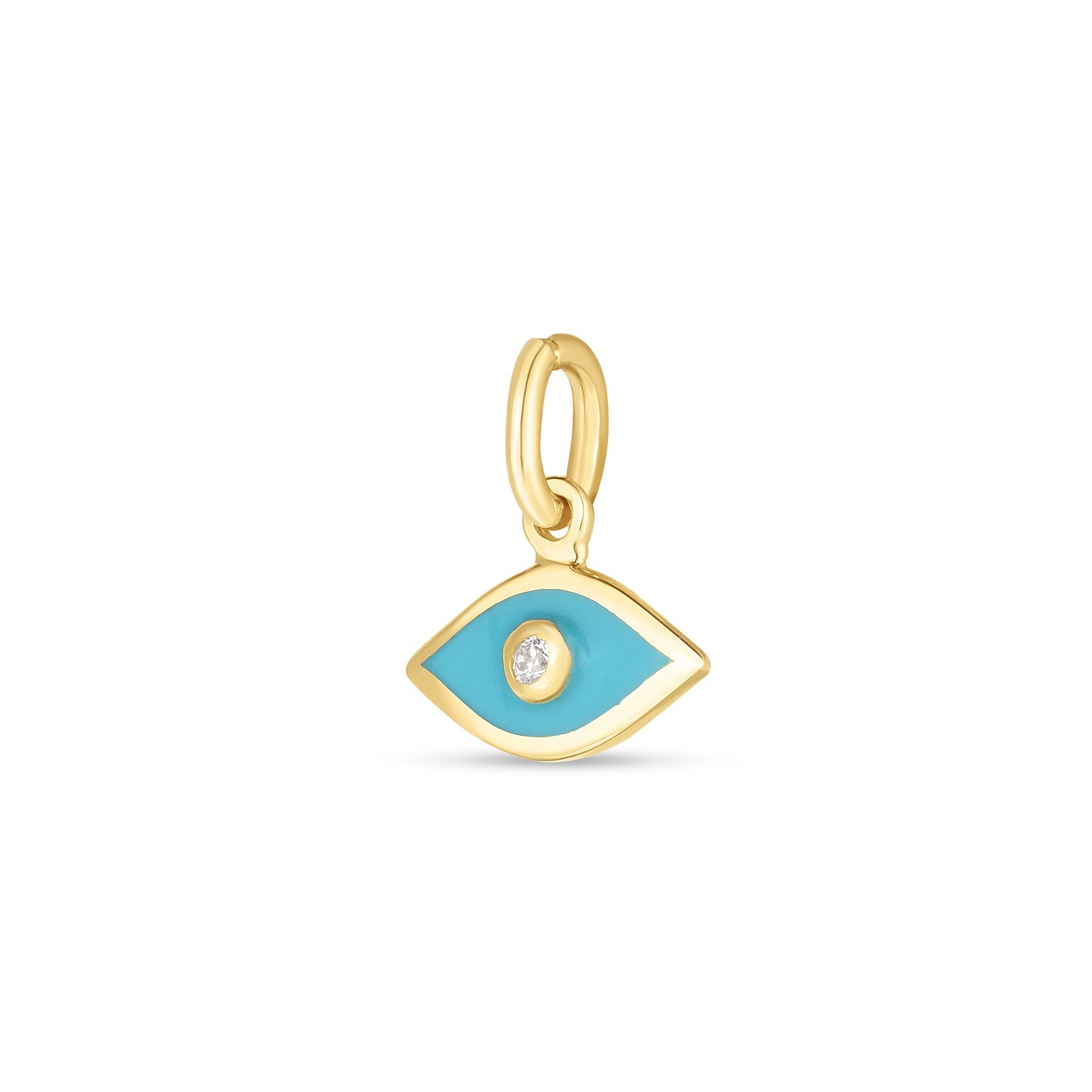 14k Yellow Gold Mini Blue Enamel Evil Eye Charm - Image 2