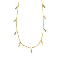 14K Yellow Gold Turquoise And MOP Inlay Station Necklace