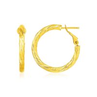 14k Yellow Gold Petite Twisted Round Hoop Earrings(3x20mm)
