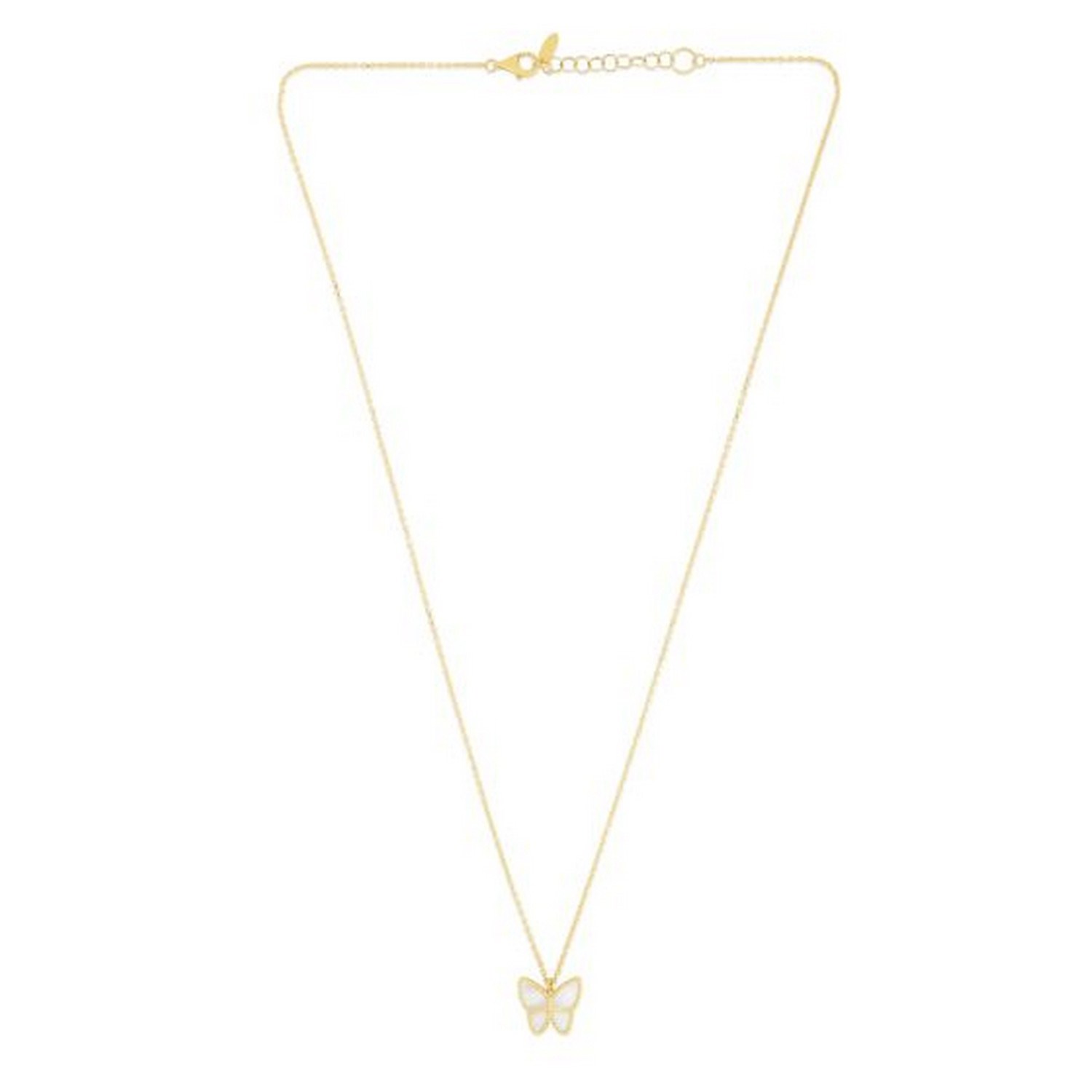 14k Yellow Gold High Polish Butterfly Peral Paste Necklace - Image 2