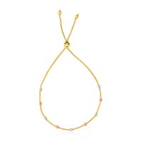 14k Tri-Color Gold Textured Bead Station Lariat Bracelet (5.00 mm)