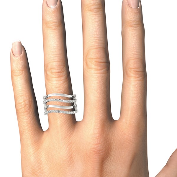 14k White Gold Multiple Band Design Ring with Diamonds (3/8 cttw) - Image 4