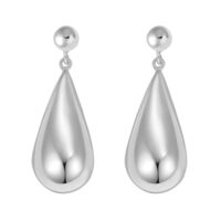 Sterling Silver Rhodium Plated Puffed Teardrop Dangle Earrings
