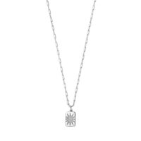 Sterling Silver Rhodium Plated Cubic Zirconia Starburst Locket Necklace