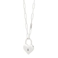 Sterling Silver Rhodium Plated Padlock Heart Necklace