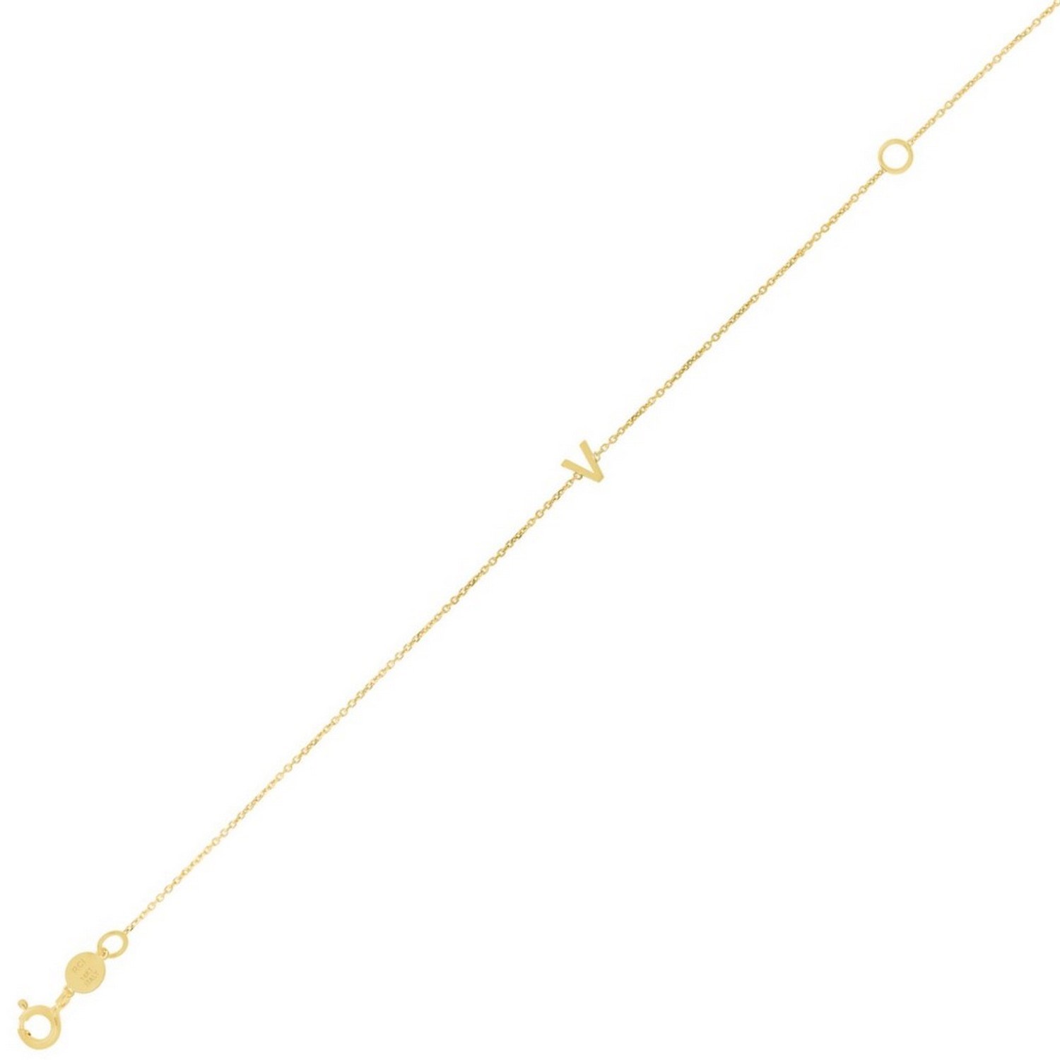 14K Yellow Gold Mini Initial V Bracelet