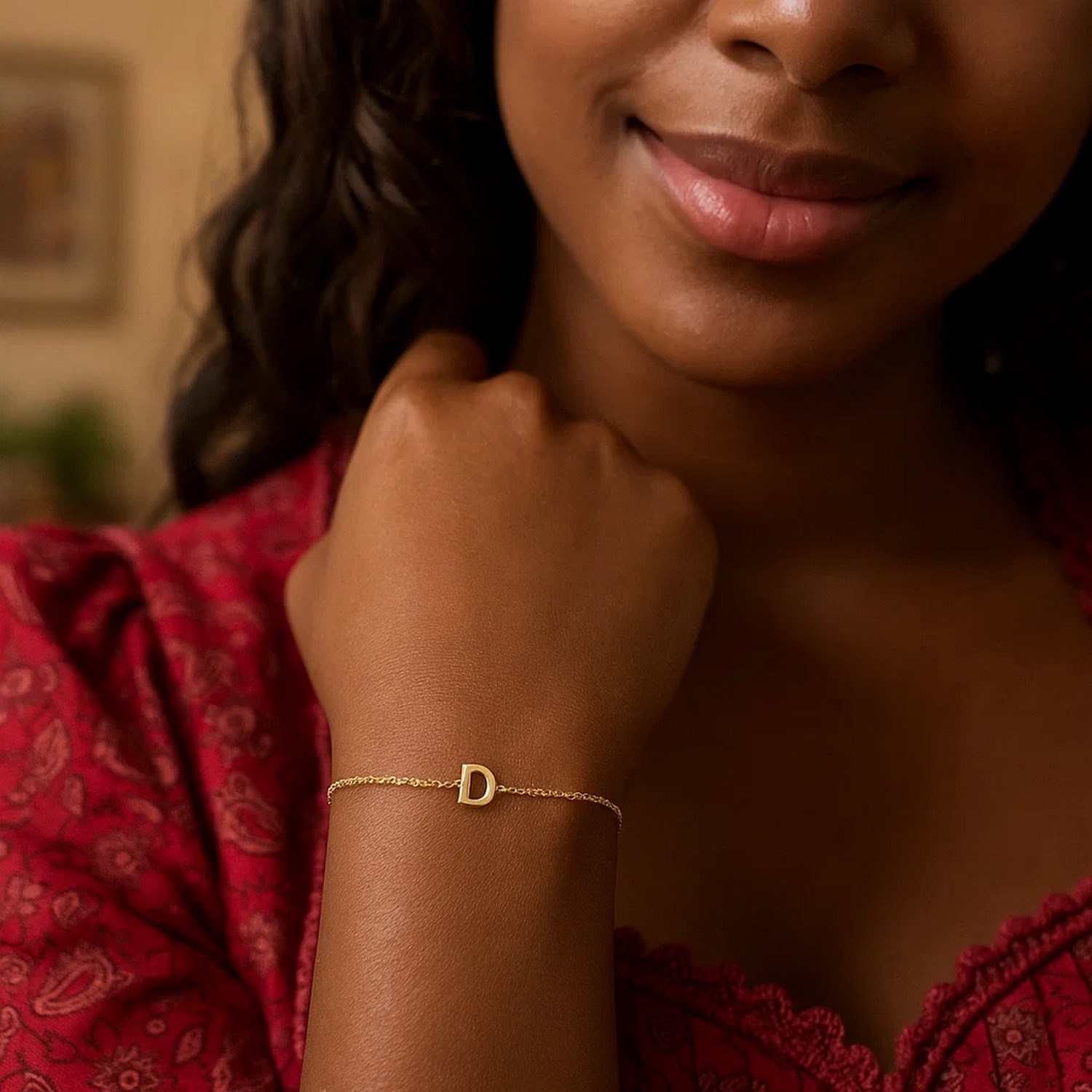 14K Yellow Gold Mini Initial D Bracelet - Image 4