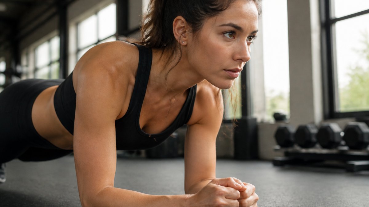 Woman wearing durable fine jewelry like stud earrings and a gold ring while exercising in a gym